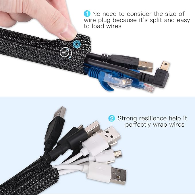 AGPTEK Cable Sleeve, 25ft - 4/5 inch Cable Management Cord Hider, Black | Desk Cord Cover Organizer Wire Hider for Office Computer TV Wire Loom Tubing Pet-Proof Cord Protector from Cat Dog Chewing
