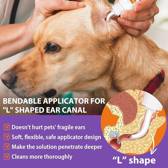 Pjordo Pet Ear Cleaner Kit - Dog Ear Cleaner with Aloe Vera & Witch Hazel, Dog & Cat Ear Cleaner Solution for Soothing Ear Itching & Deodorize, Ear Wipes for Dogs & Cat Gently Removing Ear Wax & Dirt