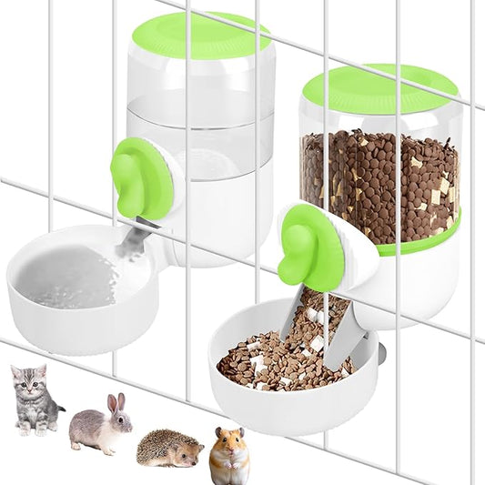 Rabbit Water Dispenser 35oz, Hanging Automatic Pet Feeder for Cage, Auto Gravity Cat Food Bowl Water Bottle Small Animal Feeding Accessories for Puppy Kitten Bunny Hedgehog Ferret Guinea Pig (Green)