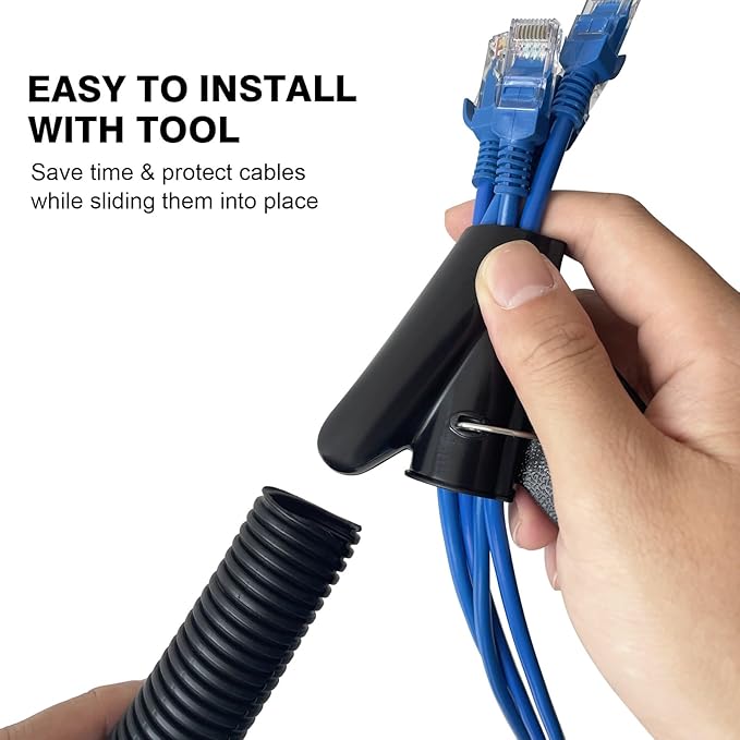 10FT - 3/4 Inch Split Wire Loom with Installation Tool - Black | Easy to Install, Flame-Retardant, Abrasion-Resistant Wire Cover for Automotive, Home & Office