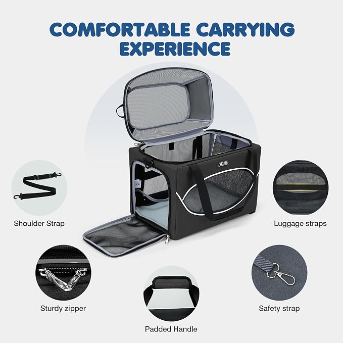 Lekereise Top-Expandable Pet Carrier 18x11x11Inch Delta American United Airline Approved Underseat to 15lbs Stable Car Travel Carriers for Small Dogs Cats with Locking Safety Zippers Anti-Scratch Mesh