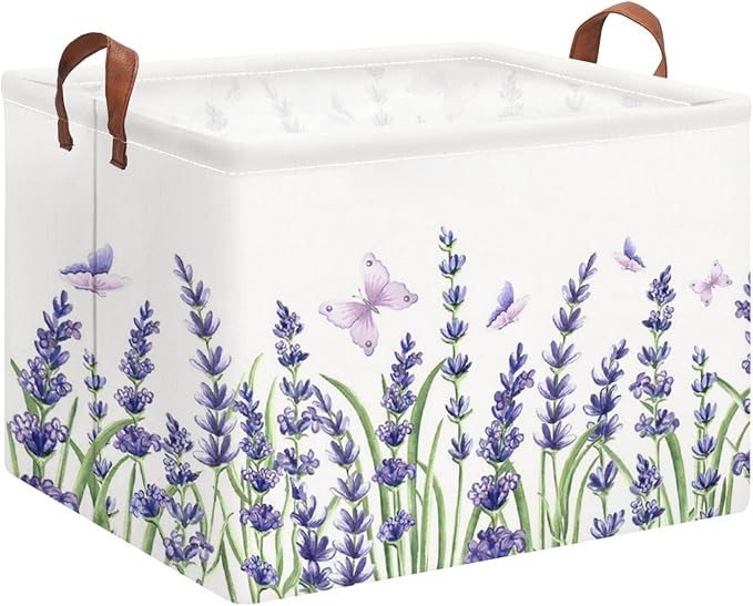 Rectangle Storage Basket with Handles,Collapsible Storage Bin,Books Box,Gift Basket(Lavender)