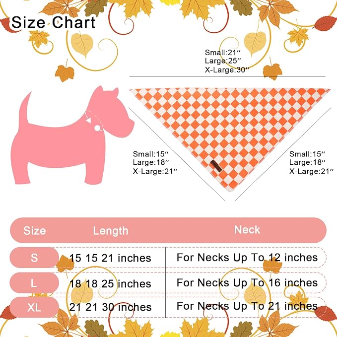 Fall Dog Bandana – Orange Gingham Plaid Triangle Scarf for Small Medium Large Dogs, Soft Cotton Pet Bib for Autumn Thanksgiving, Adjustable Dog Kerchief for Daily Wear