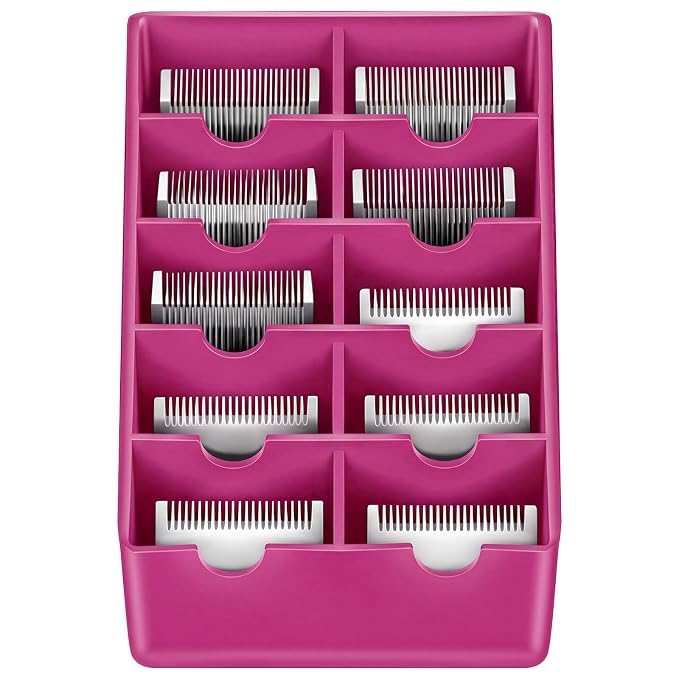 1 Pack Pink Clipper Blade Holder 10 Slot Clipper Razor Blade Rack Storage Tray Caddy Grooming and Barber Holder Organizer Case and Stylist Station Accessories
