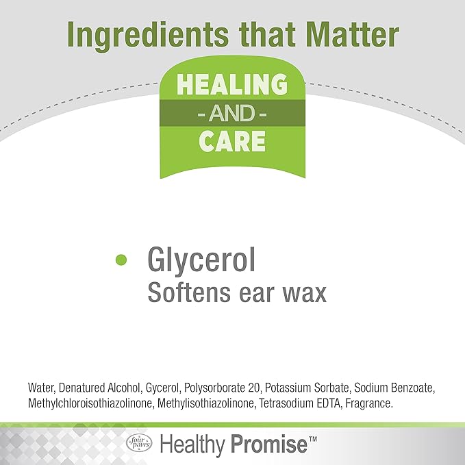 Four Paws Healthy Promise Grooming Soothing Pet Ear Wash Cleaner for Dogs and Cats, Odor Reducing & Itch Relief, 4 oz.