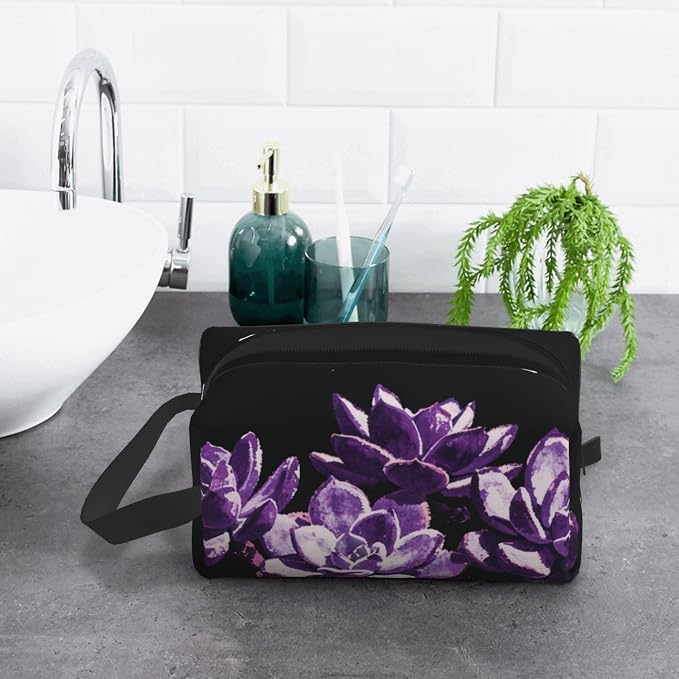 Amethyst Succulent Makeup Bag - Durable 600D Oxford Fabric Travel Cosmetic Bag, Shockproof Foam Padded Toiletry Organizer for Gym & Daily Use 10x6.2x4.9 Inch
