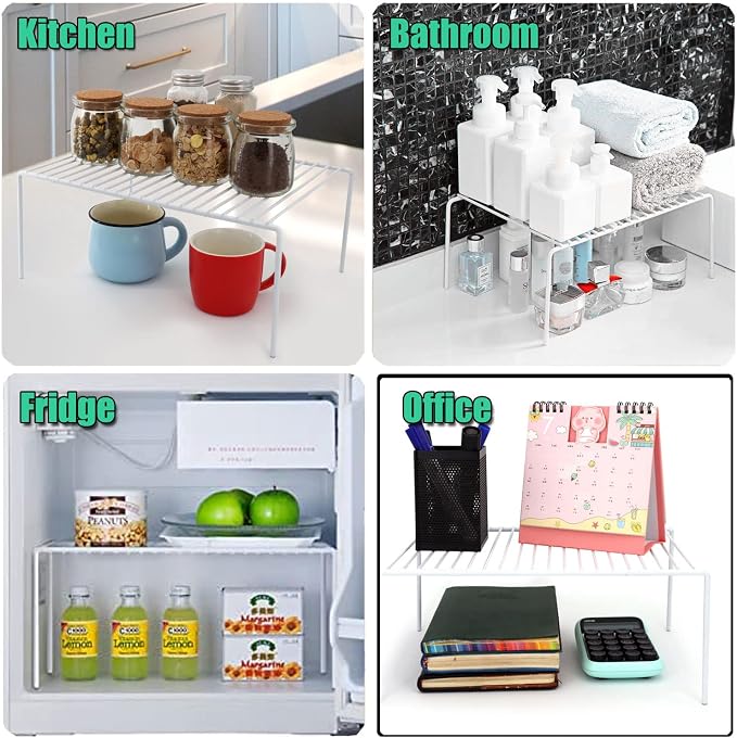 Kitchen Cabinet Shelf Organizer Set of 6, Medium (13 x 9.4 inch) Metal Wire Pantry Storage Shelves, Dish Plate Racks for Cabinets, Freezer, Counter, Cupboard Organizers and Storage, White