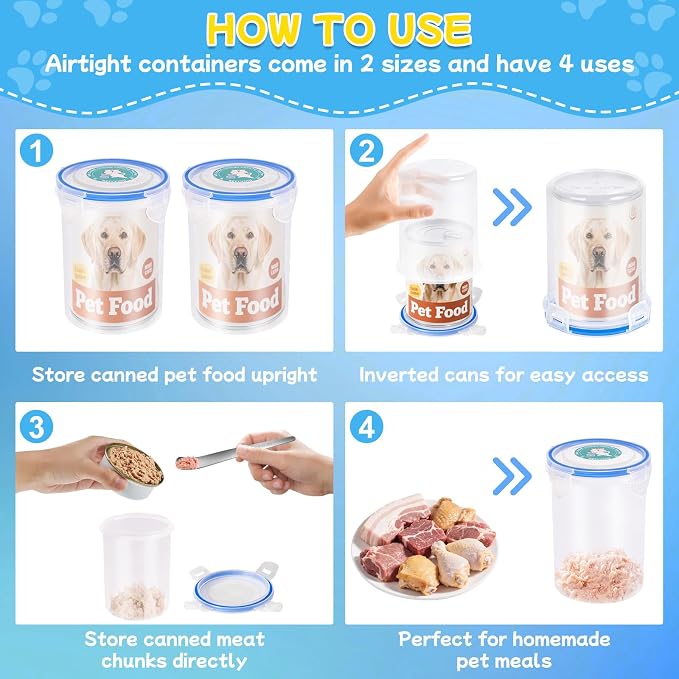 REFLYING Canned Dog Food Storage Lids Reusable Airtight Can Cover | Reusable airtight dog food can lids,Keeps wet food fresh,eliminates odor,Includes SUS 304 spoon and can opener
