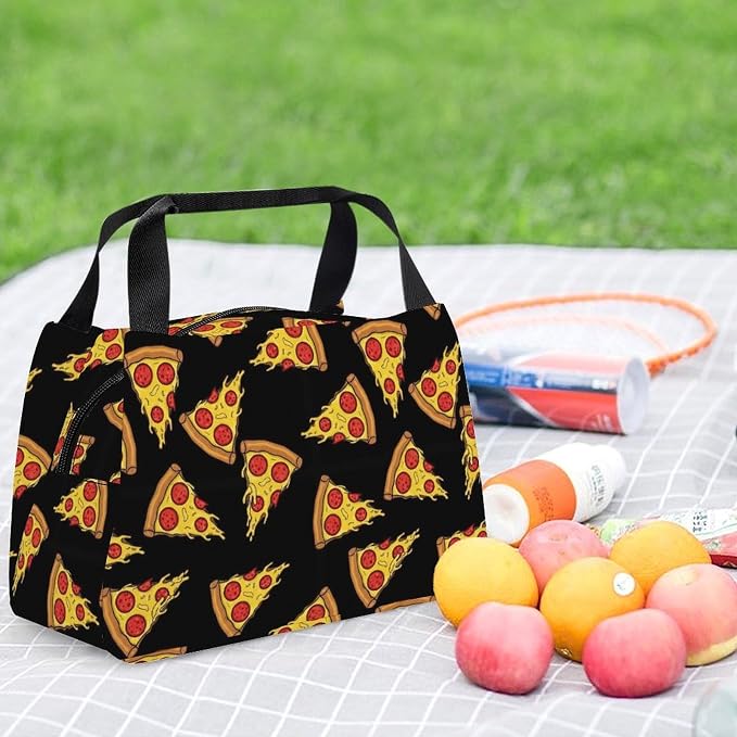 Insulated Lunch Bags for Daily Use, Pizza Print | Reusable Cooler Tote Leak-Proof, Comfy and Non Slip, Handheld Spacious Food Storage Bag, for Easy to Carry