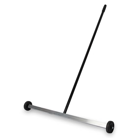 Master Magnetics Magnet Sweeper, 27” Wide Push-Type Mini Magnetic Broom with Wheels, Industrial Pick-Up Tool for Nails, Screws, and Metal Debris, 07265