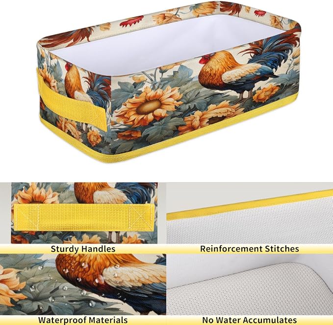 Sunflower Chicken Print Bathroom Storage Basket Waterproof Foldable Storage Bins with Handles Decorative Toilet Paper Storage Basket for Organizing for House Bathroom Toiletries