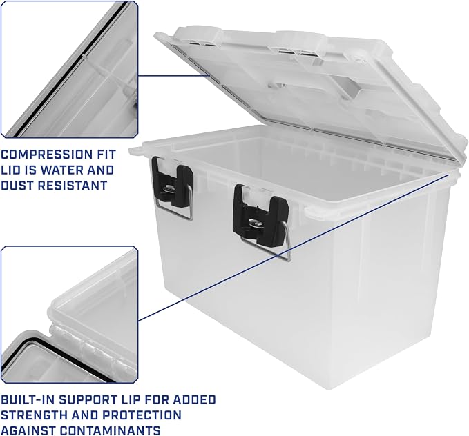 Sheffield 12763 XL Transparent Storage Bins With Lids, 2-Pack Stackable Storage Bins, Made in USA, Lockable and Water-Resistant Containers with Lids, Plastic Containers for Home, Classroom, and Dorm | 2 Pack Lockable Storage Box, Water and Dust Resista...