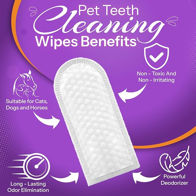 DEVO-T 100% Natural Dog Teeth Cleaning Wipes Mint Scented | 100 Count | Pet Teeth Cleaning Finger Wipes for Dogs, Cats & Horses | Remove Bad Breath, Plaque & Tartar Buildup | Dog Dental Wipes Finger