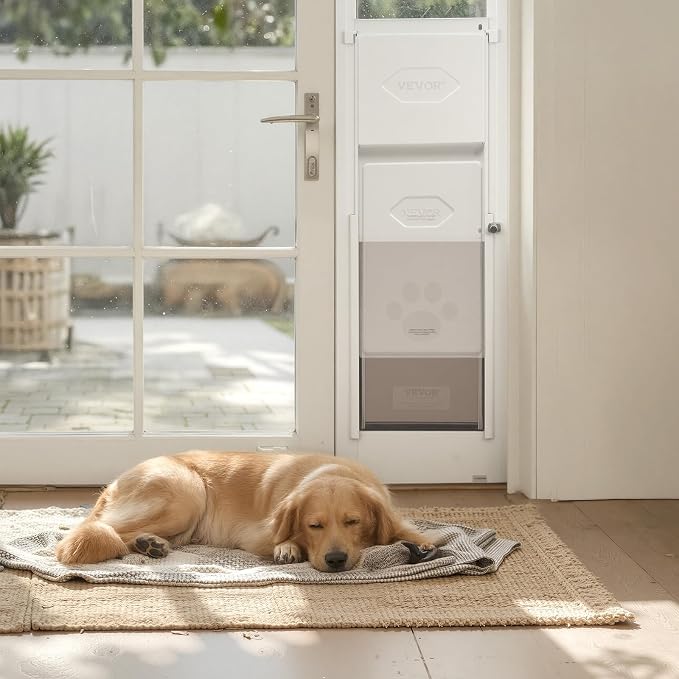 VEVOR Dog Door for Sliding Glass Door, 91 to 96 in Adjustable Height, Aluminum Alloy Frame with Metal Rotating Hinges, Lock Design, 10 1/4 x 16 1/4 in Flap, Sliding Glass Pet Door for Renters | For Medium-Sized Dogs and Pets, 91 to 96 in Adjustable Hei...