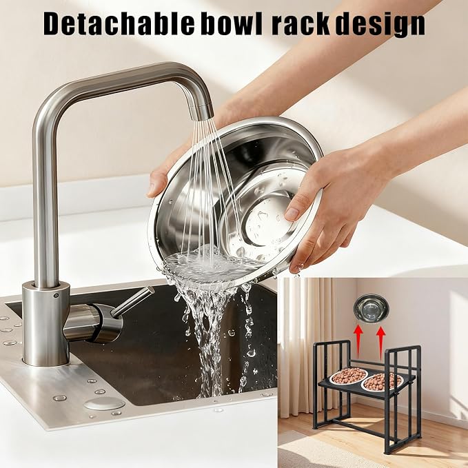 INGIORDAR Elevated Dog Bowls 4 Height Adjustable Dog Feeding Station 2 Bowl | Metal Pet Food Feeder Dish Station Non-Slip Dog Bowl Stand Stainless Steel Food Water Bowl for Medium Large Small Dogs