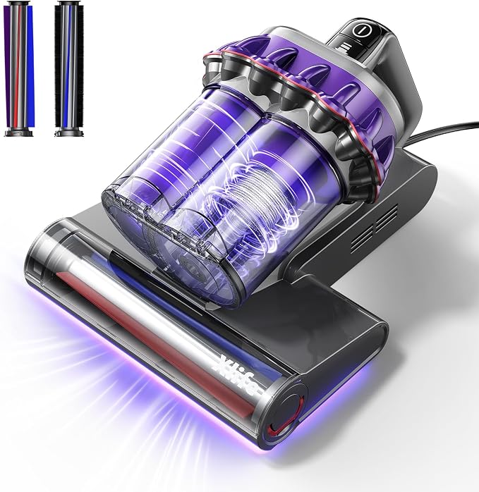 Xlife Mattress Vacuum, Bed Vacuum Cleaner with 2 Roller Brushes for Pet Hair, 253.7nm UV-C Light, 140F° Heating, 550W 16KPA Suction, HEPA Filter Couch Vauum for Bed, Sofa, Pillow, Baby Crib (Corded