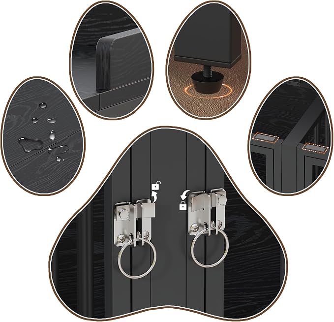 BOINN 78 Inch Dog Crate, Large Dog Crate for 2 Dogs, Dog Kennel Indoor for Large/Medium Dogs with Top Access Door, XL Wooden Dog Cage with 360 Degree Rotatable Stainless Bowls, Heavy Duty Steel Frame