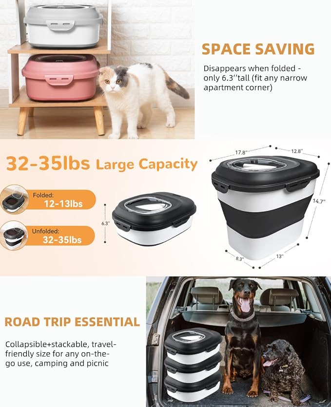 30-35 Lbs Dog Food Storage Container Collapsible Dog Food Container | Large Pet Food Storage with Airtight Lids,Wheels,Scoop and 2Pcs Food Storage Containers for Dog,Cat