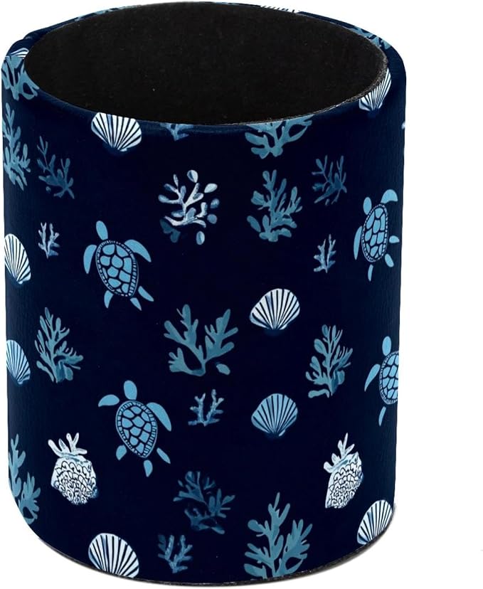 Faux Leather Pen Holder for Desk, Pencil Organizer Sea Turtle Pen Cup Desk Decor Makeup Brush Holder Storage for Office Home