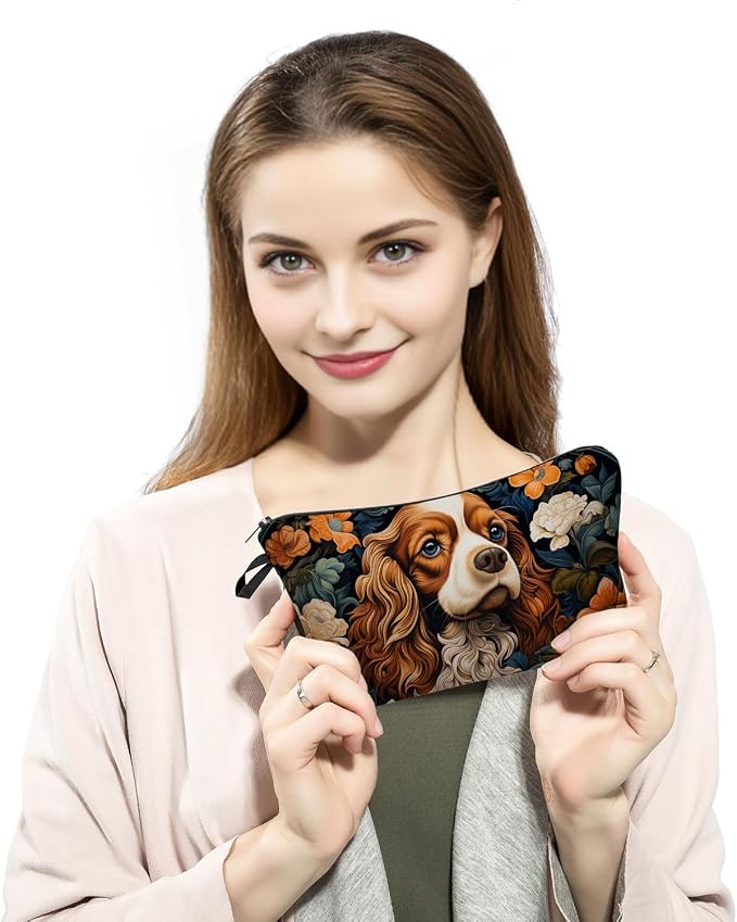Cavalier King Charles Spaniel Makeup Bag for Women Travel Cosmetic Organizer Bag Teacher Appreciation Gifts Small Zipper Toiletry Bag