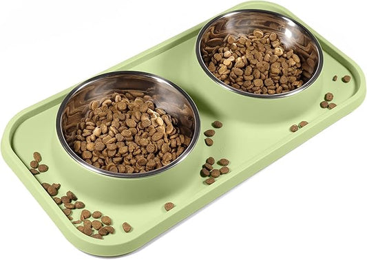 L.D.Dog Cat Food Bowls, Cat Bowls Non-Skid and Non-Spill Silicone Pads with PP Stand, Removable Stainless Steel Food and Water Dishes for Cats, Small Size Dogs