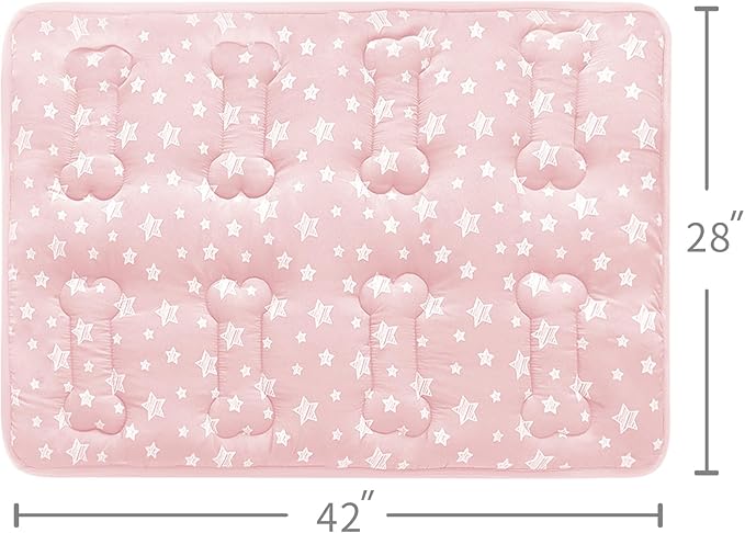 Dog Crate Pad Mat (42" X 28"), Soft Dog Bed Mat with Cute Prints | Personalized Dog Crate Pad, Anti-Slip Bottom, Machine Washable Kennel Pad, Pink