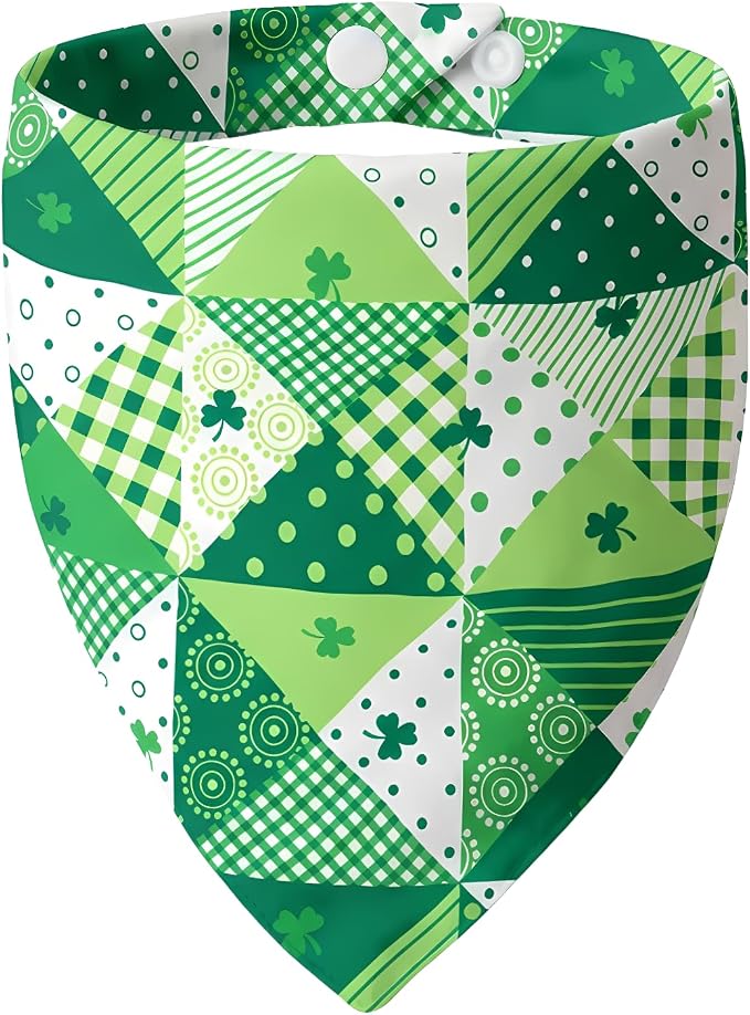 Dog Bandana for St. Patricks Day Patchwork Shamrock - Pet Scarf with Adjustable Snap Button Cute Lucky Holiday Costumes for Irish Festivals, Large & Giant Breeds (75lbs+)