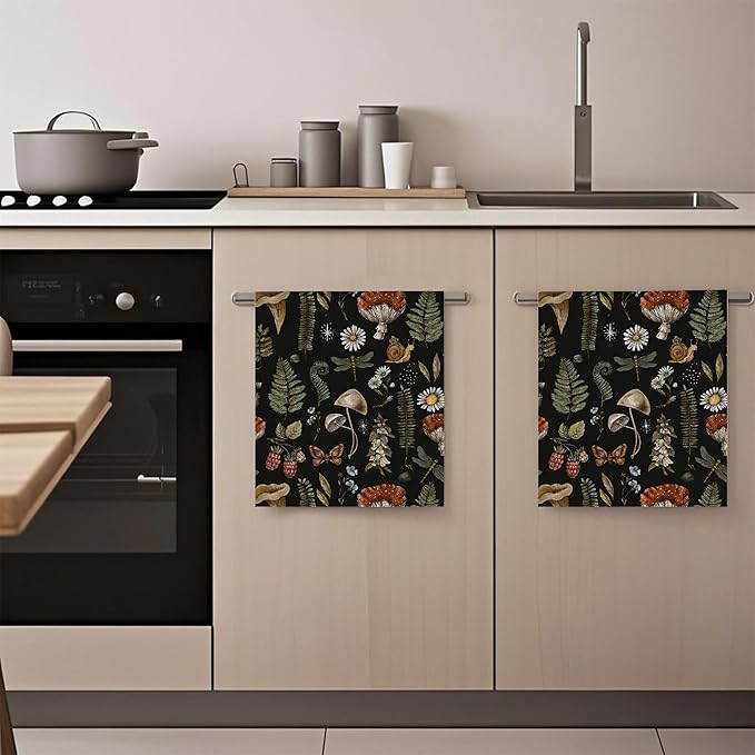 Vintage Mushroom Plants Floral Hand Towels,Set of 2 Absorbent Bath Towel Kitchen Dish Towel Home Gym Hotel Bathroom Decor,16x24 Inches