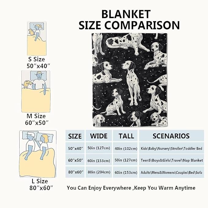 Dalmatian Blanket Cute Dog Throw Blankets with Black and White Puppy,Birthday Gifts for Kids Adult & Pet Lovers,Lightweight Soft Fleece,for Sofa Couch Bed Room Decor 50x60in