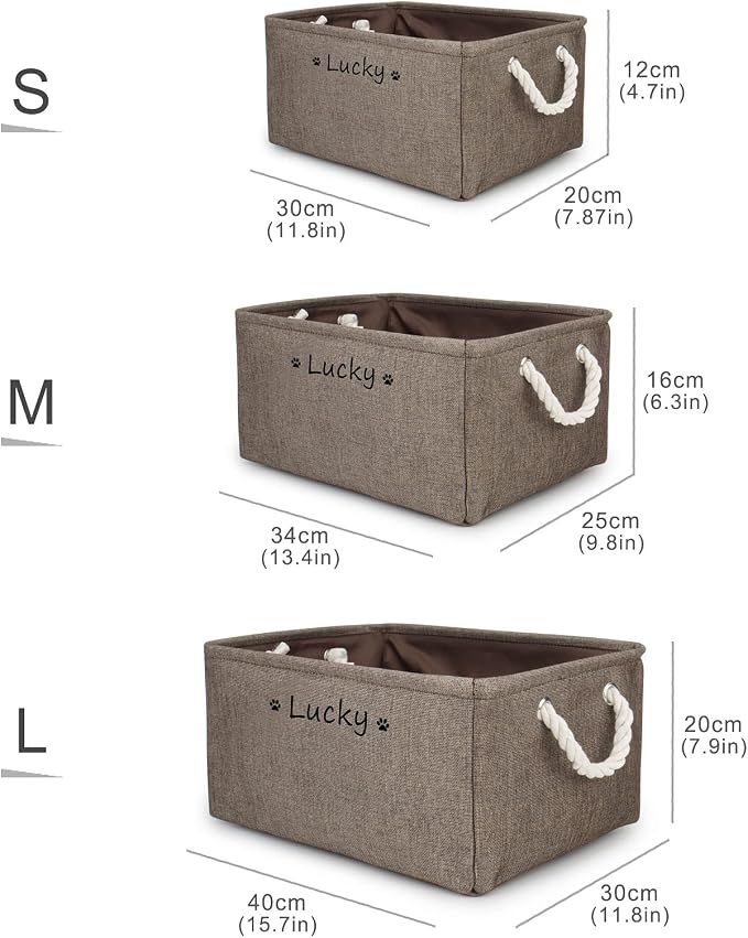 Personalized Dog Toy Storage Basket Bin, Customized Pet's Name Storage, Collapsible Organizer Box for Dog Toys, Clothing, Apparel & Accessories, Brown, Medium