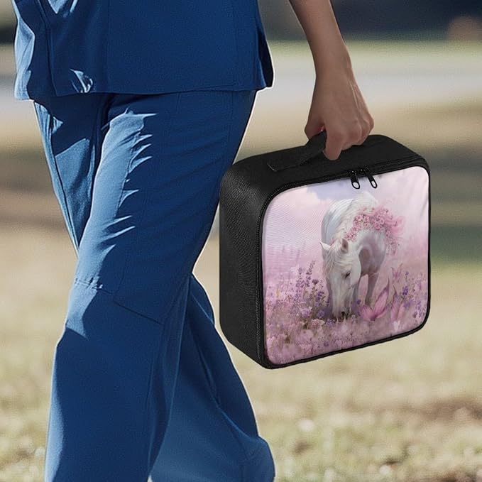 Rnyleeg Pink First Aid Kit Empty Butterfly Horse Print First Aid Bag for Home Travel Outdoor Emergency Medical Kit with Mesh Pockets Easy to Carry