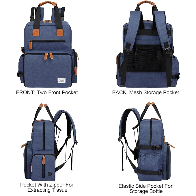 Modoker Dog Travel Backpack Set with 2 Food Bags, 2 Bowls and 1 Mat, Blue | Water-Resistant Oxford Fabric | Roomy Main Compartment | Multiple Functional Pockets | Stroller Strap | Leak-Resistant Lining