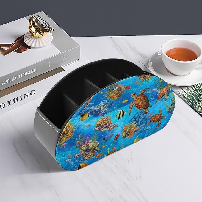 5-Slot Remote Control Caddy Holder Sea Turtle Ocean Desktop Organizer | Sea Turtle Ocean Animal Turtles Makeup Brush Storage Box Office Supplies, Fit for Controller, Media Player, Stationery