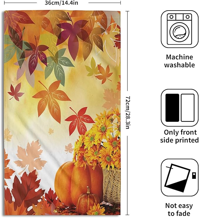 Giwawa Fall Pumpkin Towels 15x30 Set of 2, Autumn Maple Leaves Yellow Sunflowers Hand Towel, Seasonal Farmhouse Thanksgiving Harvest Face Towel Washcloth for Bathroom Hotel Guest Log Cabin Decoration