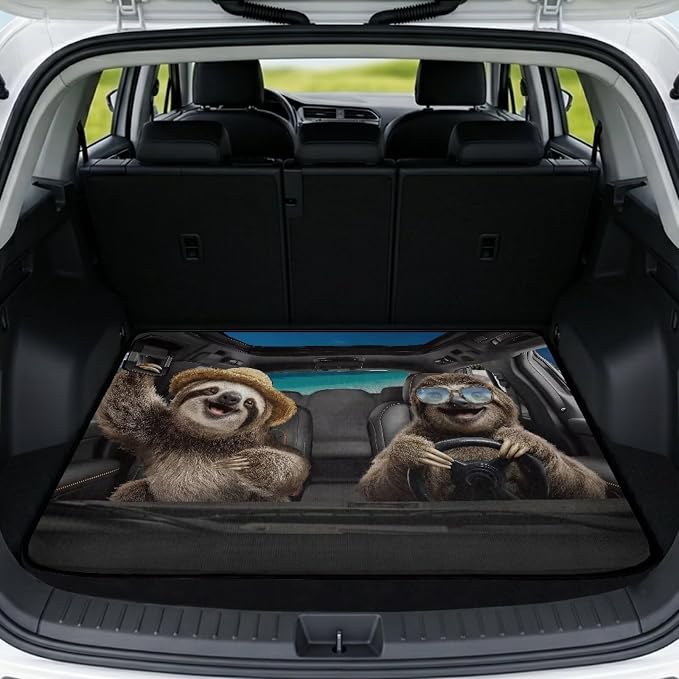 Funny Driving Animal Car Trunk Mat Universal Size 29" x 39", Funny Sloth Cargo Liner Suitable Picnic Camping Auto Protective Mat, Trunk Liner for Families/Travel Enthusiasts