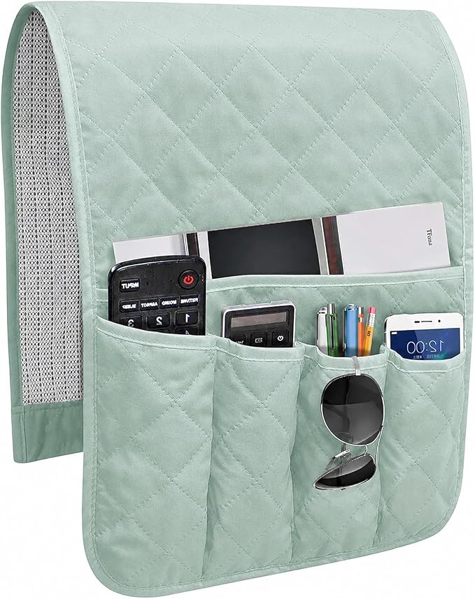 Armchair Caddy for Recliner, Non Slip Sofa Arm Organizer,Light Green | 5-Pocket Recliner Armrest Organizer, Couch Side Storage Holder for Remotes, Cell Phone, Magazines & Tablets, Machine Washable