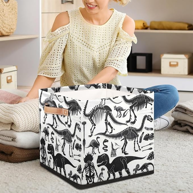 Dinosaur Bone Cube Storage Bin, 13 Inch Collapsible Fabric Storage Cubes Bin, Foldable Cube Baskets for Shelf, Closet, Organizer