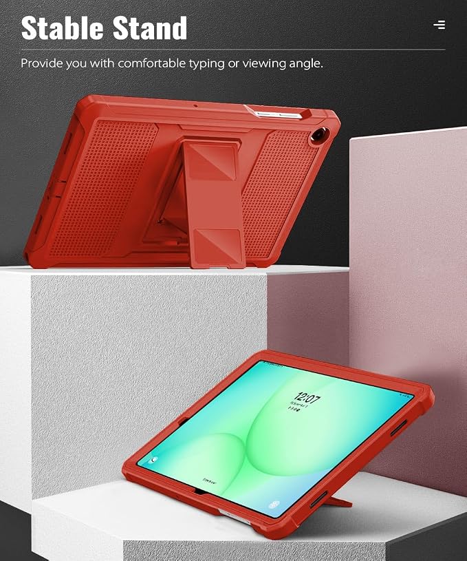 MoKo Shockproof Case Fit Samsung Galaxy Tab A11+ Plus/ A9+ 11 Inch | Full Body Rugged Stand Back Cover with Built-in Screen Protector for Galaxy Tab A11+/ A9+ Tablet, Red