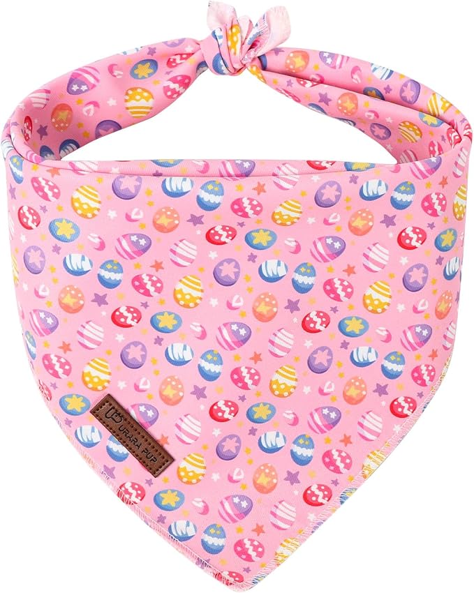Easter Day Dog Bandana, UP URARA PUP Easter Eggs Triangle Bid Scarf for Medium Large Dogs, Cotton Kerchief for Girl Boy Puppies, Cute Spring Bunny Bandana,L
