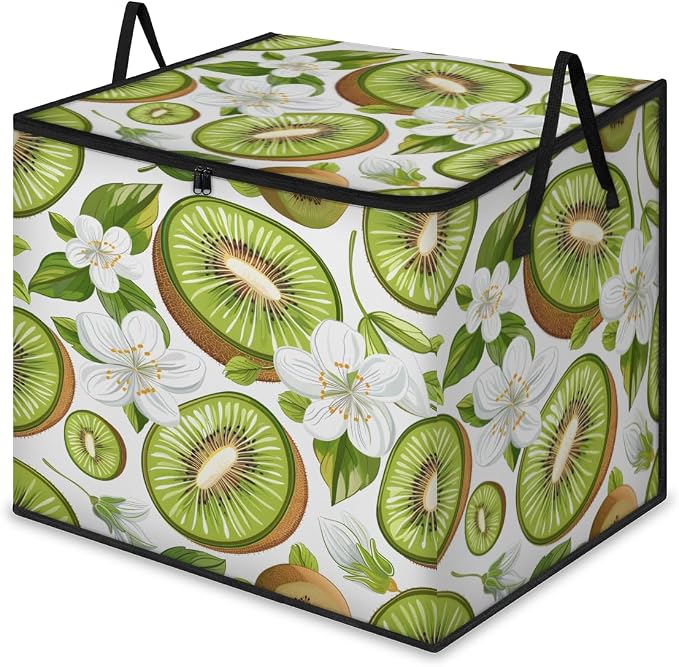 Kiwi Fruit Large Storage Bags, Fabric Bed Storage Containers, Foldable Closet Organizers for Blanket, Clothing, Comforter, Bedding, Fresh Kiwi Fruit
