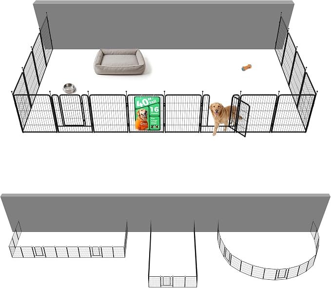 FXW Rollick Dog Playpen with Fence-to-Wall Anchors, 40" H, 16 Panels | Heavy-Duty & Easy setup Play Area, Flexible Boundaries, Indoor & Yard, For Medium & Large Dogs, Patented