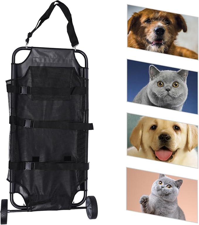 250 LBS Pet Rescue Stretcher with 2 Wheels, Dog Transport Stretcher Large Dog Wheelchair Emergency Dog Rescue Carrier Animal Trolley Cart Foldable, 45 L X 21 W inches