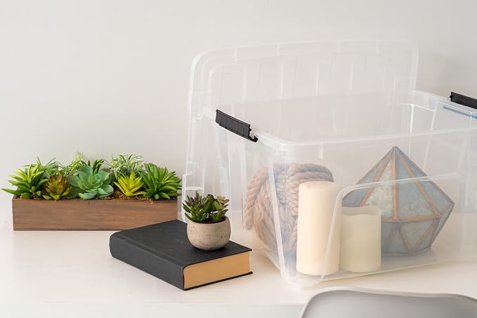 IRIS USA 6-Pack 32 Quart Storage Bins with Lids, Clear | Transparent design makes items easy to find, Great for linens, décor, closet storage, and supplies, Nestable to save space
