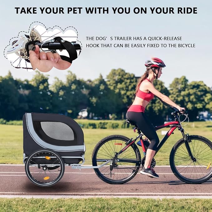 Large Dog Bike Trailer with 18.9" Wheels - 120LB Capacity Dog Trailer for Bike, Foldable Pet Bike Trailer for All-Terrain Cycling, Jogging & Camping