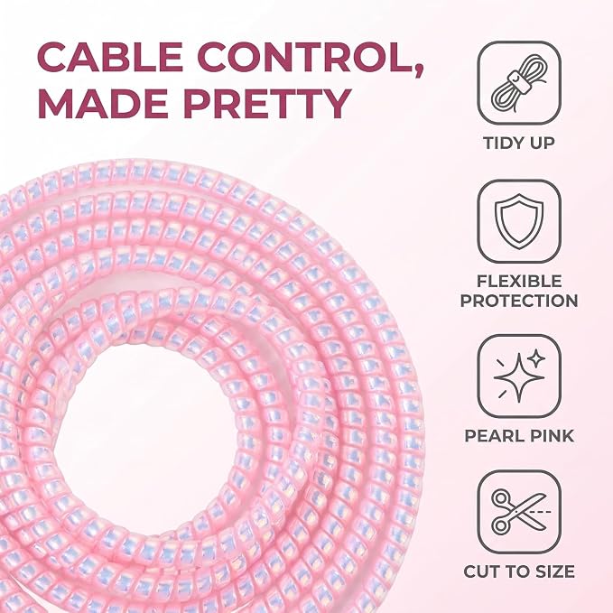 Spiral Cable Protector,Chargers Data Cable Protect Sleeve,Headphone Cable Saver for Phone Earphone USB Data Cableor for Prevent Pets from Biting The Cable Sleeves Cord Management (Laser Pink)