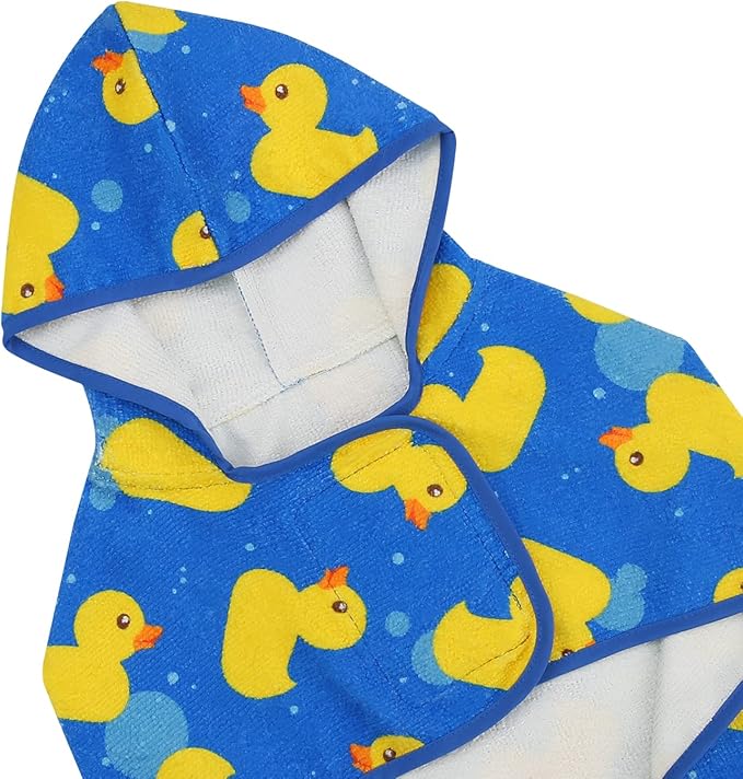 HDE Dog Bathrobe Super Absorbent Quick Drying Puppy Towel Wrap Coat Adjustable After Bath Robes with Hood for Dog Sizes S-XXL Blue Rubber Ducks XXL