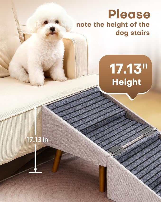 Split Ottoman Dog Ramp for Couch and Bed,17.13" H Dog Stairs for Small Dogs and Cats, Foldable 2 in 1 Pet Steps for Medium Large Dogs and Puppy, Non-Slip Wooden Doggie Steps
