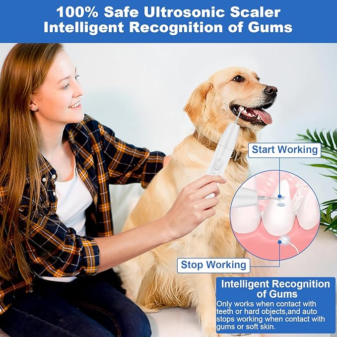 Dog Tooth Brushing Kit, Dogs Teeth Cleaning Kit with Led Light, 3 Modes Doggie Plaque and Tartar Remover, Dental Care for Cat,Low Noise Ultrasonic Dog Teeth Cleaner,Snow White
