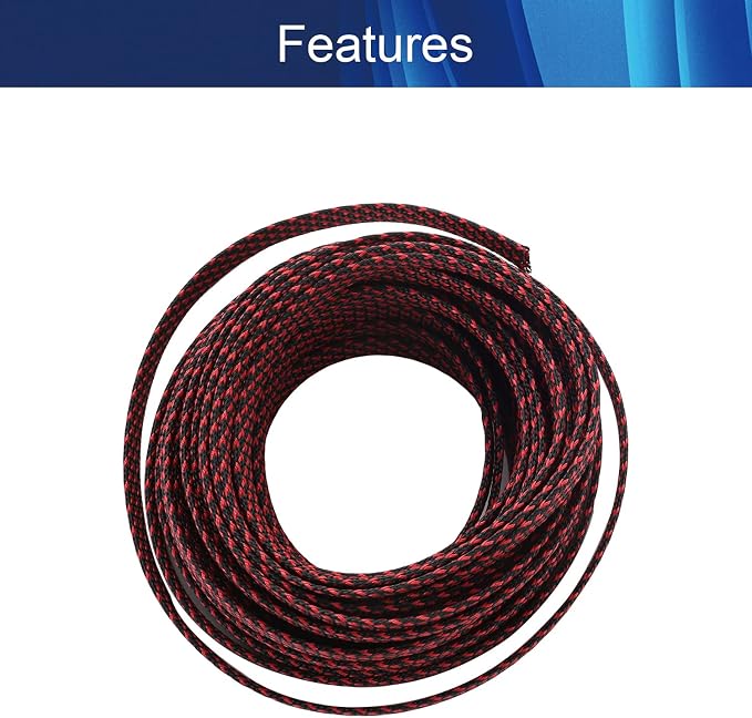 Jutagoss PET Expandable Braided Cable Sleeve, 32.8ft - 3/8 inch Black Red Cable Management Sleeve, Wire Loom Tube Cord Protector for USB Cable, Power Cord, Audio Video and More, 1Pc