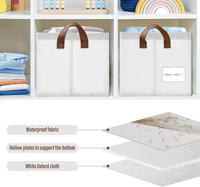 Watercolor Cute Tawny Owl Wild Animal Baby Storage Basket with Labels&Handles Rectangular Waterproof Nursery Storage Bins Collapsible Shelf Organizer Baskets for Kids Books Cloth Gift Basket Toys,2 PC